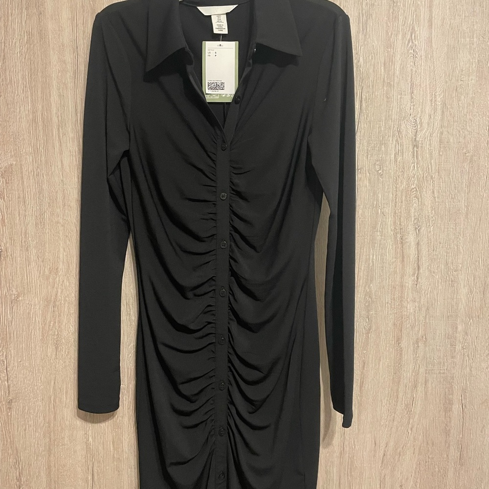 NWT H&M Size: S Black Ruched Long Sleeve Dress